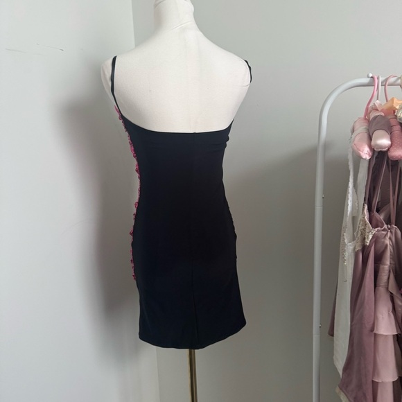 Vintage Y2K Black & Fuchsia Sequin Mini Dress – Zigzag Glam Clubwear S - Picture 7 of 8